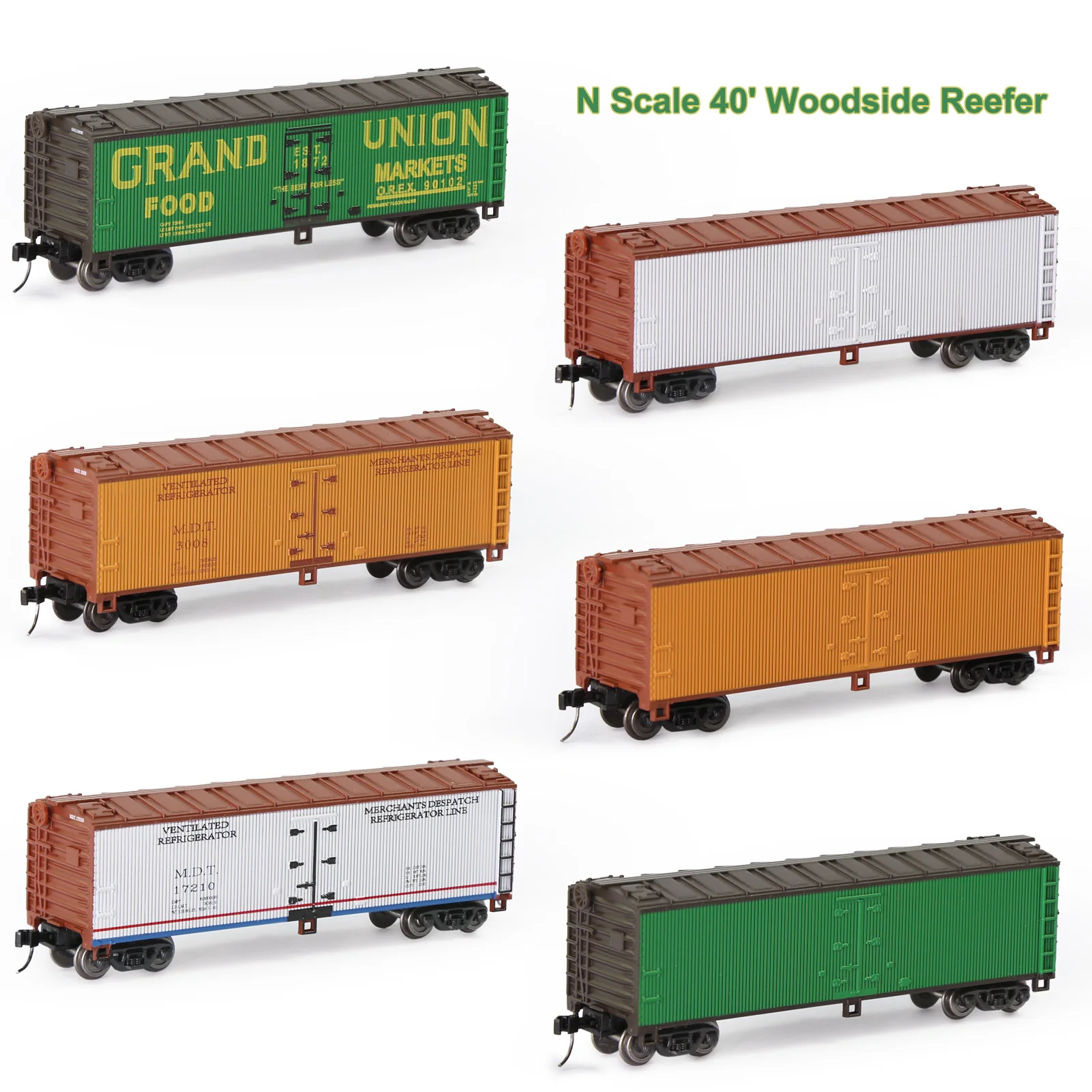 

3pcs Model Railway Wagons N Scale 1:160 40ft Woodside Reefer 40' Boxcar Rolling Stock C15016