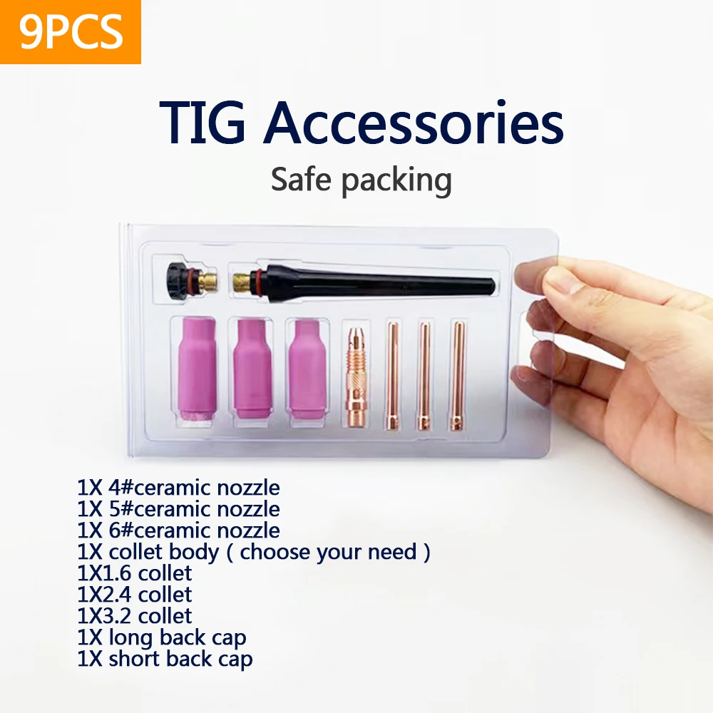 

9pcs Argon tig welding torch consumable argon arc accessories tig kits for SR WP 17 18 26