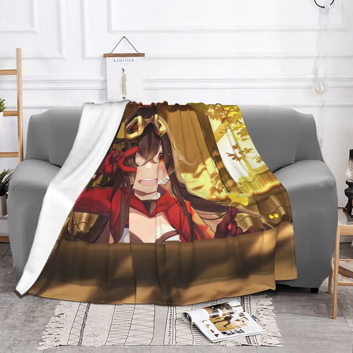 Childe Genshin Impact Anime Fuzzy Blanket Amber Xiangling Klee Fischl Funny Throw Blanket for Sofa Bedding Lounge Quilt