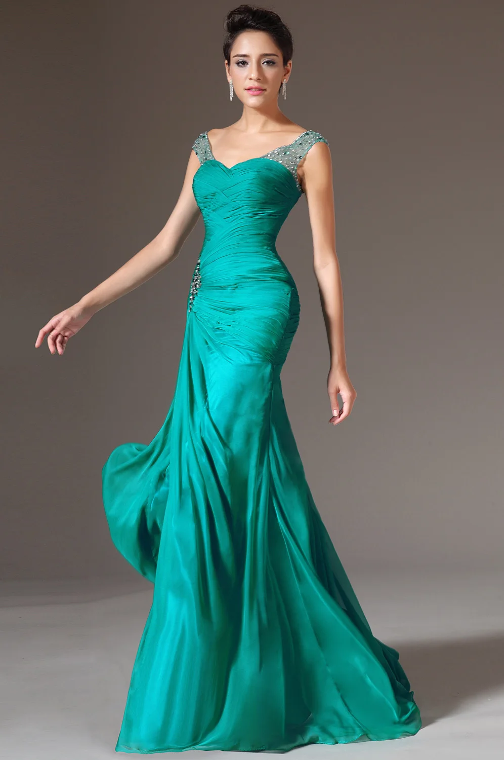 Hot Sale Green Color 2020 vestido de noiva Sheath Floor Length Long Pleats Crystal Chiffon Formal Prom Gown bridesmaid dresses