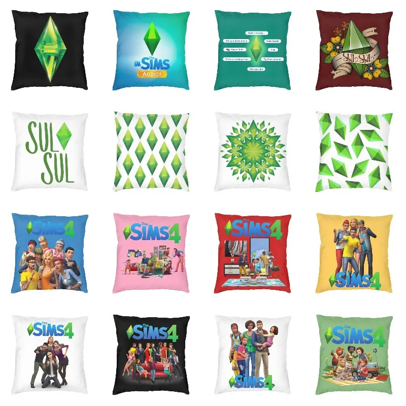 Video Game The Sims Plumbob Logo Throw Pillow Case Home Decor Cushion Cover Funny Family Life Pillowcover Polyester 3D Printed