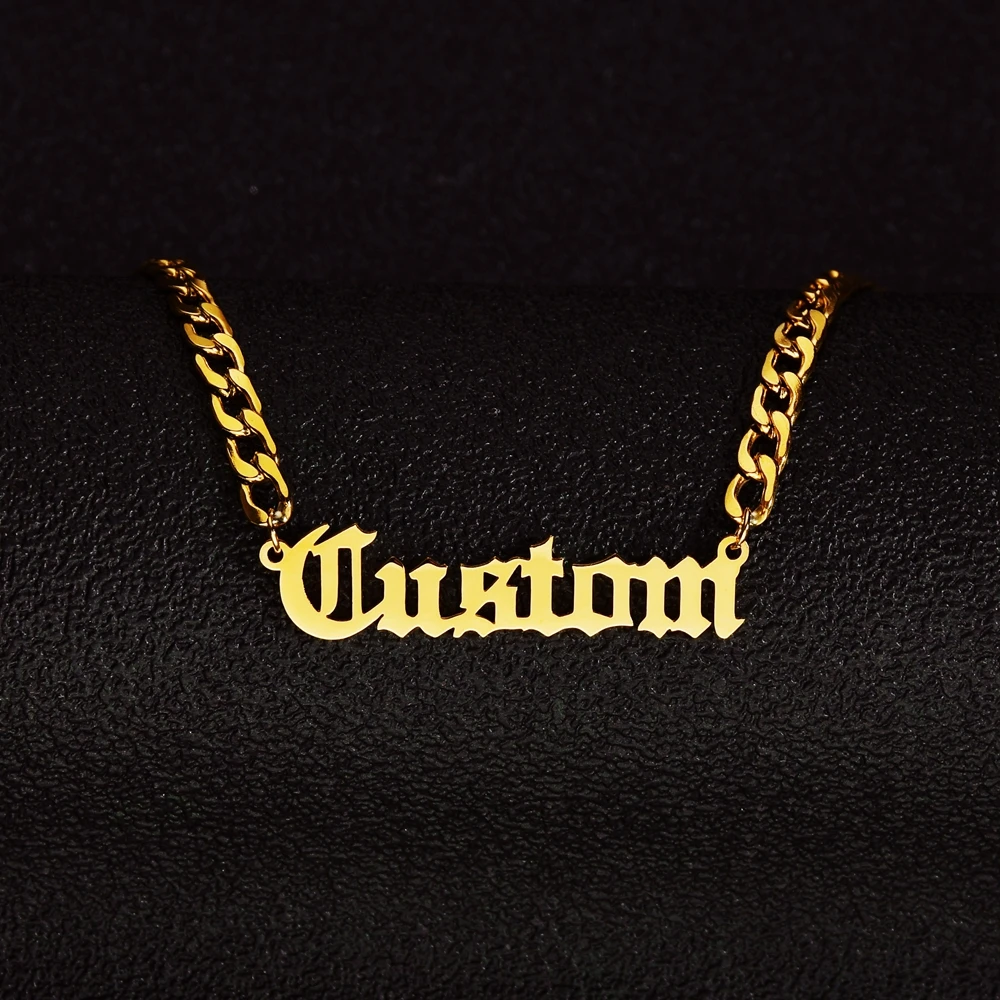 Personalized Customized Name Necklace Pendant Gold Color 5mm NK Chain Custom Nameplate Necklaces for Women Men Handmade Gifts