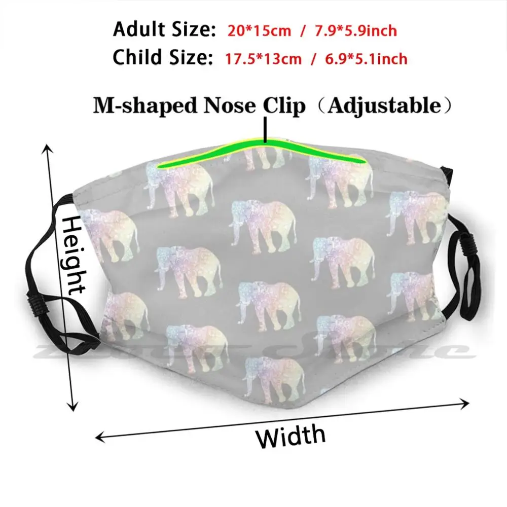 Pastel Mandala Pattern Elephant Mask Cloth Reusable Print Filter Washable Pastel Elephant Mandala Elephant Floral Elephant