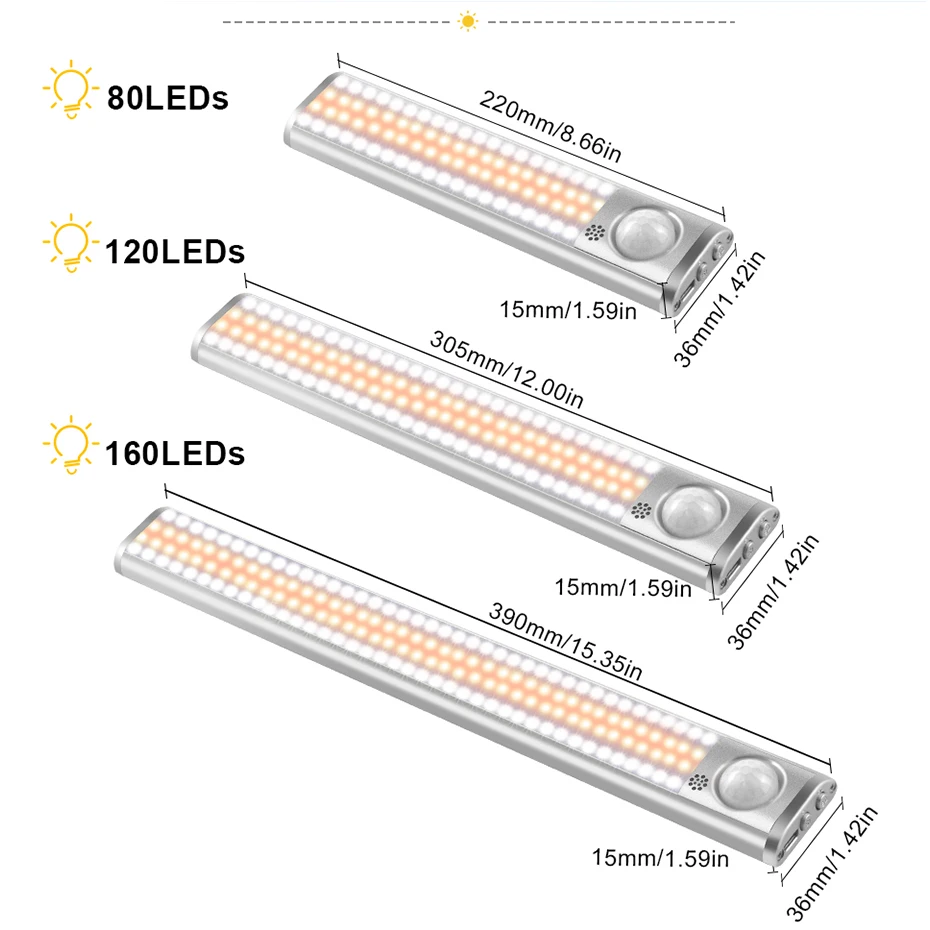 LED Cabinet Light Motion Sensor Kitchen Lamp 80/120/160 LEDs USB Rechargeable Wardrobe Closet Lamp Dimmable With Magnetic Stripe