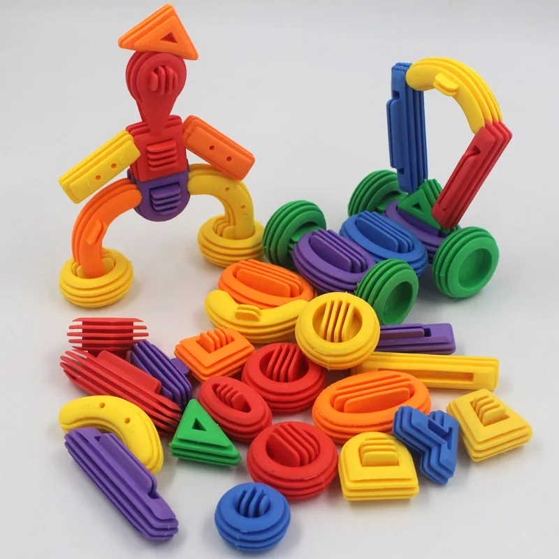 Plastic Toy Geometry Irregular Shape DIY Building Game Soft Rubber Insert Block Educational Design Boy Girl Friend Birthday Gift