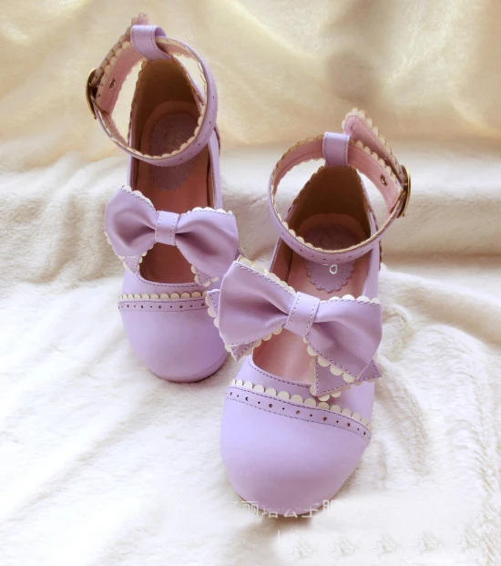 Japanese Style LOLITA Shoes Girl Student Shoes PU Leather Heart-Shaped Bowknot Shoes Kitten Heels Mary Jane Shoes