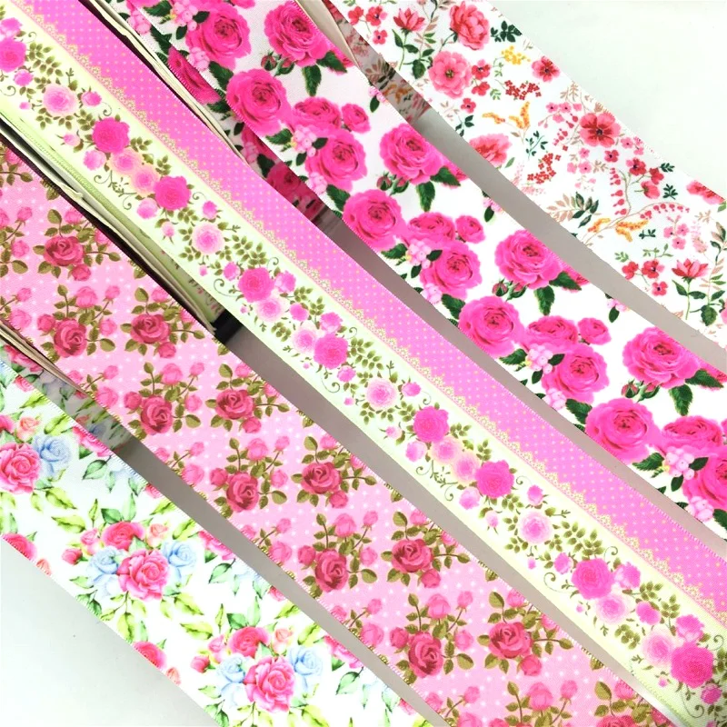 5Y 38mm Flowers Satin Ribbon High Quality For Handmade Craft Patchwork Bows Christmas Easter Marriage Deco Gift Floral Packing