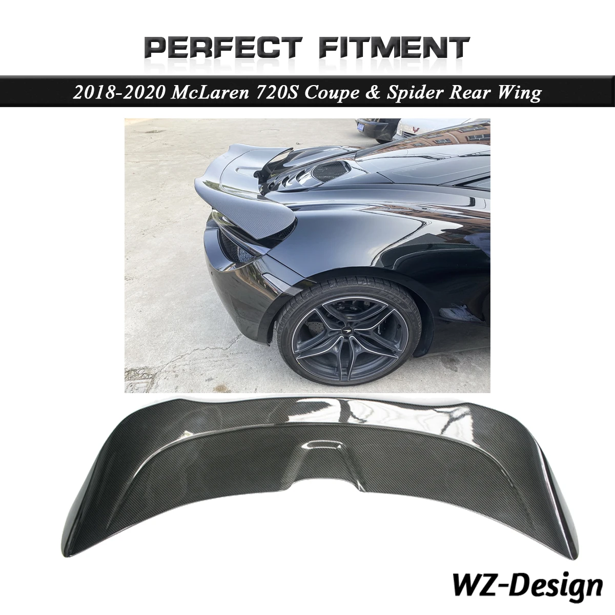 

Car Accessories Dry Carbon Fiber Rear Spoiler Fit For 2018-2019 720S VSR SVT Edition Style Rear Spoiler Wing