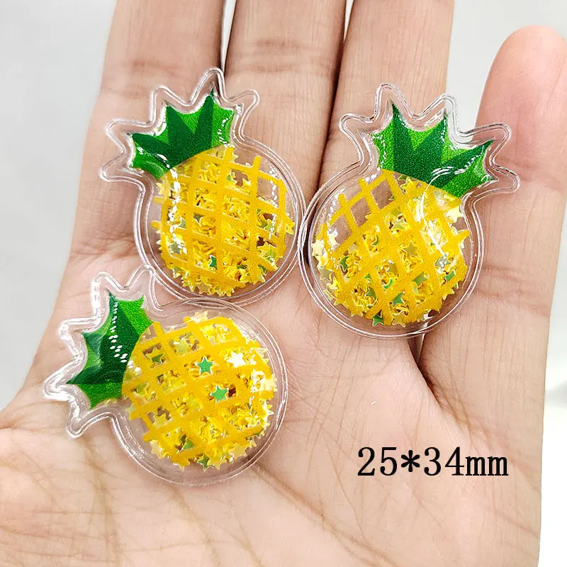 30pcs/lot  fruit Transparent Bling bling Flowing Patches Appliques for DIY Children Clip Accessories