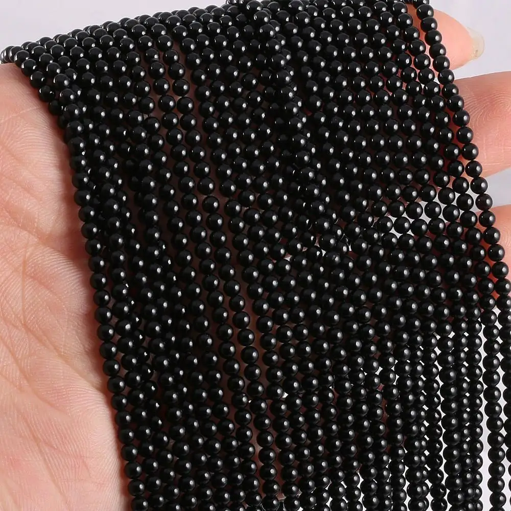 2024 New Wholesale Natural Stone Beads Black Agates Beads for Jewelry Making Beadwork DIY Bracelet Accessories 2mm 3mm