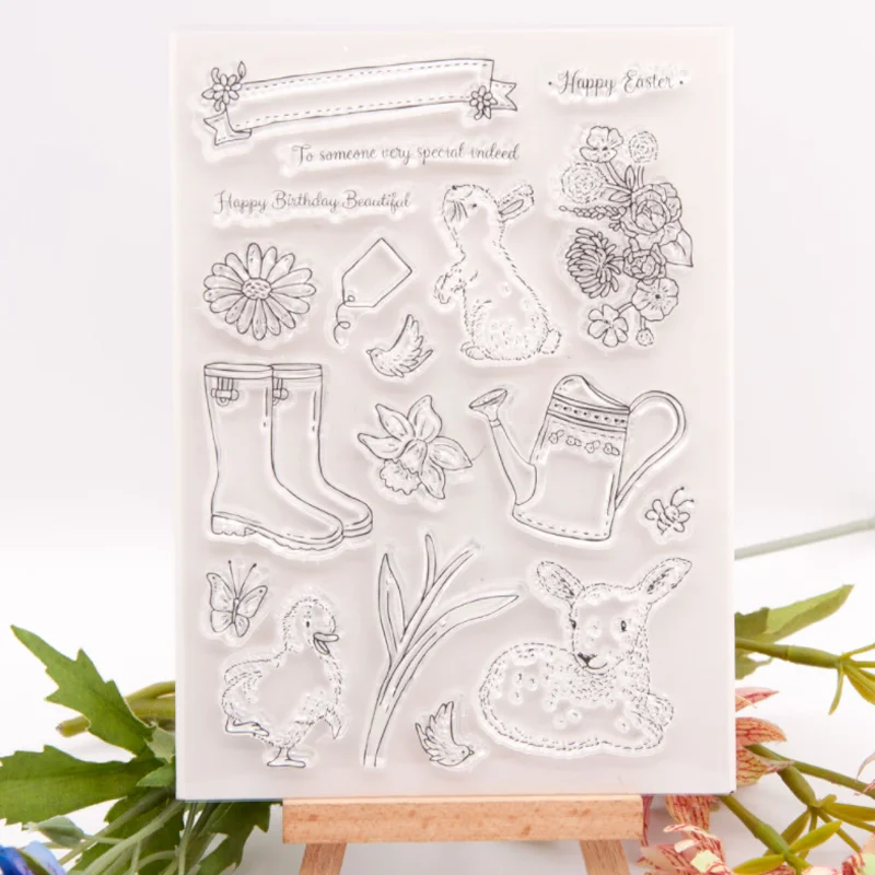 1pc Easter Spring Transparent Silicone Stamp DIY Scrapbooking Rubber Coloring Embossed Diary Decor Template Reusable 11*15.5cm