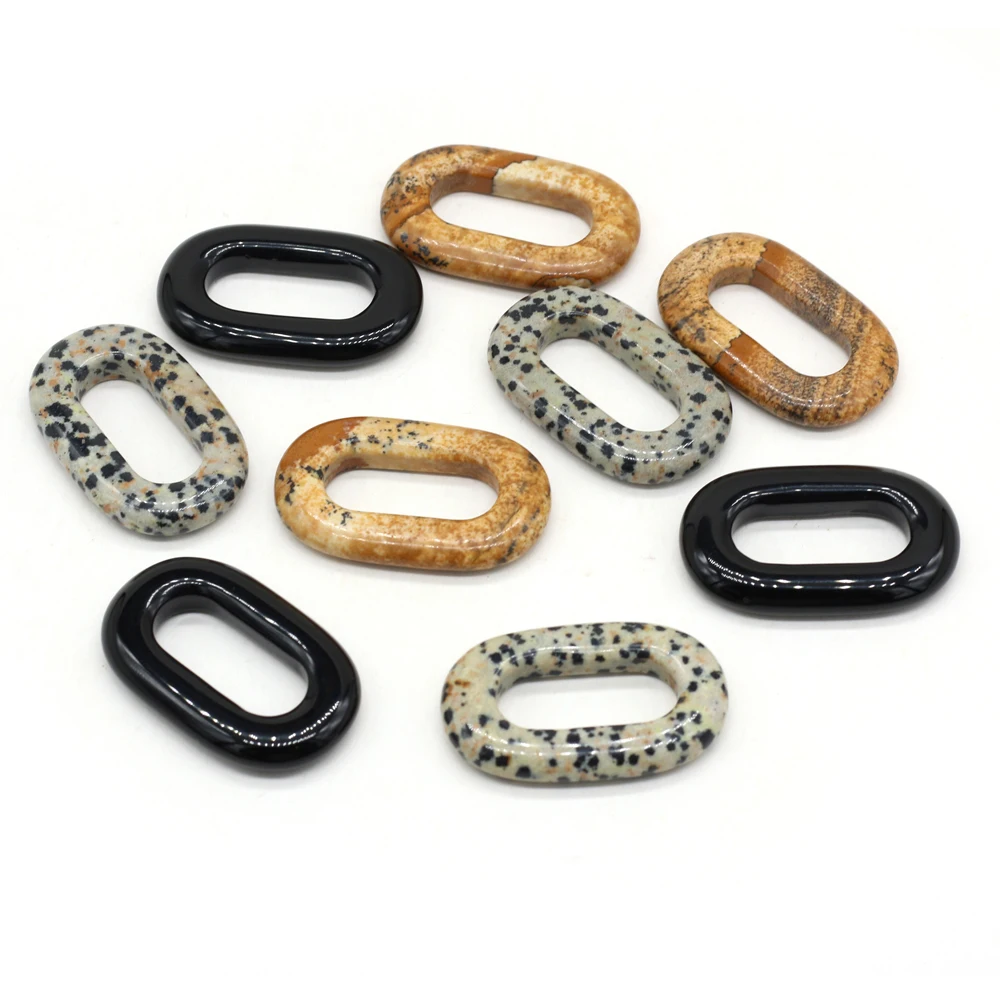 New Fashion Natural Stone Hollow Oval Pendant Dalmatian Jasper Charms for Jewelry Making DIY Crafts Earring Necklace 25x40mm