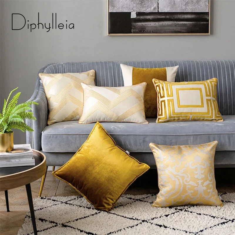 

Diphylleia Suede Cut Cushion Cover Golden Decorative Pillow Case Modern Luxury Jacquard Middle Eastern Style Bedding Coussin