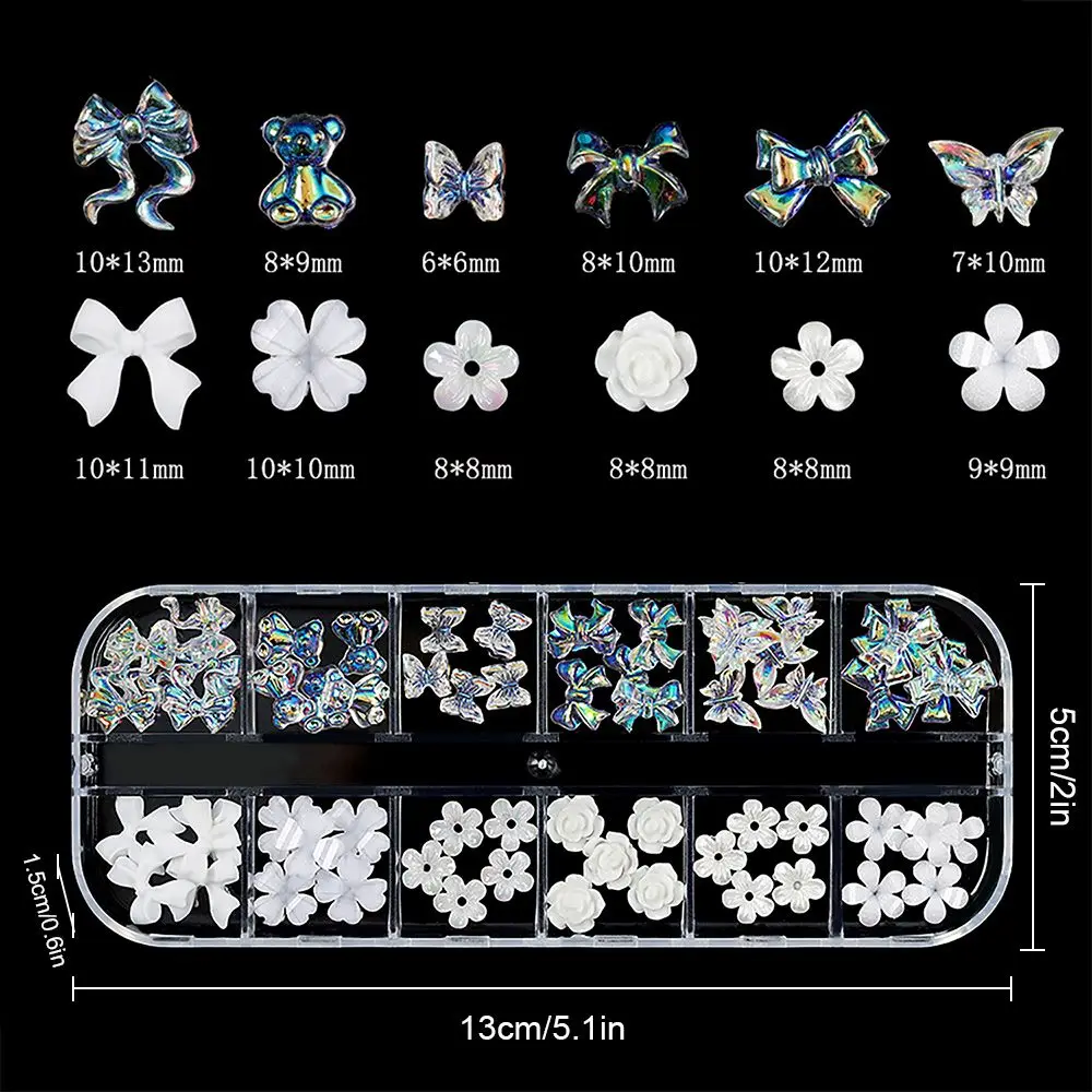 Ohrstecker Damen Mädchen Maniküre Set Schleife DIY Charm Weiße Blume Nail Art Charms Nail Art Strass Kit Multi Shaped Jelly Bear Shape