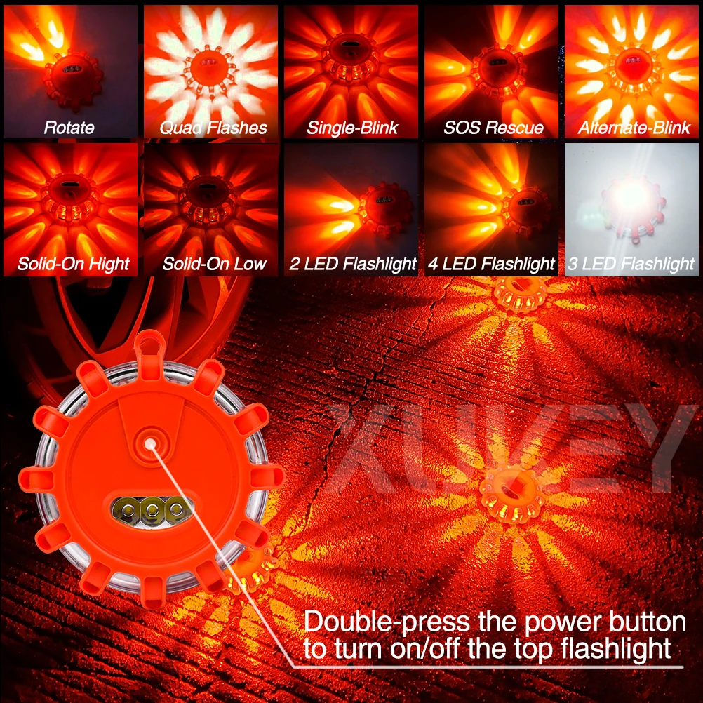 15 LED 9 Mode Emergency Safety Road Flare Flashing Warning Police Light Magnetic Base Disc Beacon triangle For Car Truck Boat