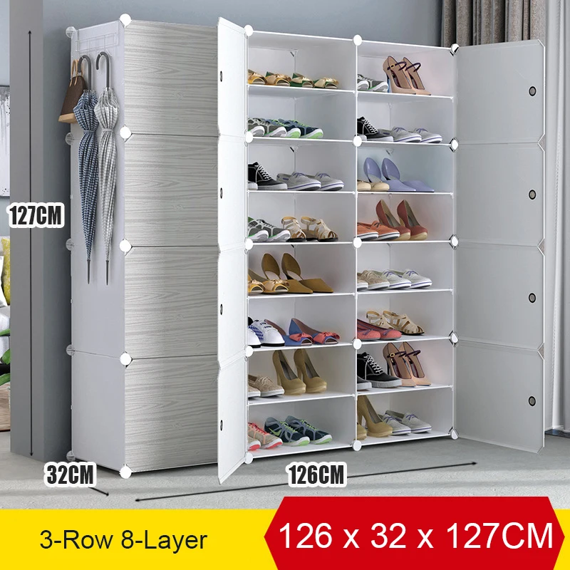 Multi-cube Shoe Cabinet Modular Home DIY Storage Organizer Bedroom Wordrobe Closet Plastic Shoe Rack with Umbrella Hanger