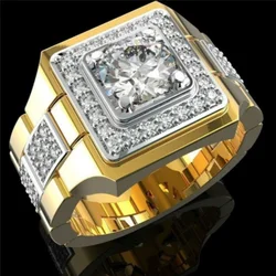 Hot Sale Popular Inlaid Crystal Wide Face Watch Style Men's Ring Banquet Business Male Ring Jewelry Size 6-13