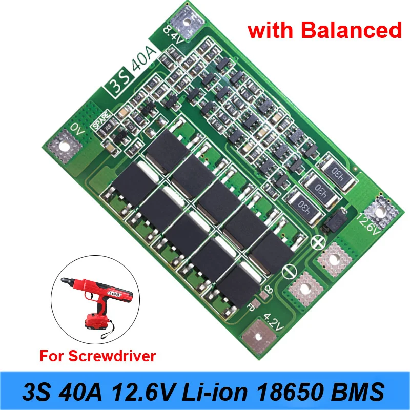 3S 40A For Screwdriver 12V Li-Ion 18650 Bms Pcm Battery Protection Board Bms Pcm With Balance Liion Battery Cell Pack Module