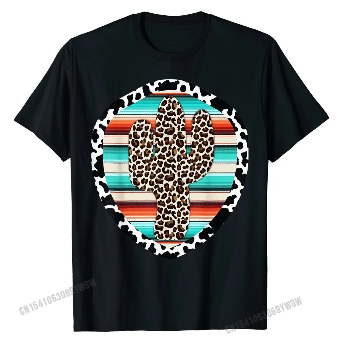 

Funny Cute Serape cow print Cactus Leopard print Turquoise T-Shirt Cute Men Top T-shirts Casual Tees Cotton Design