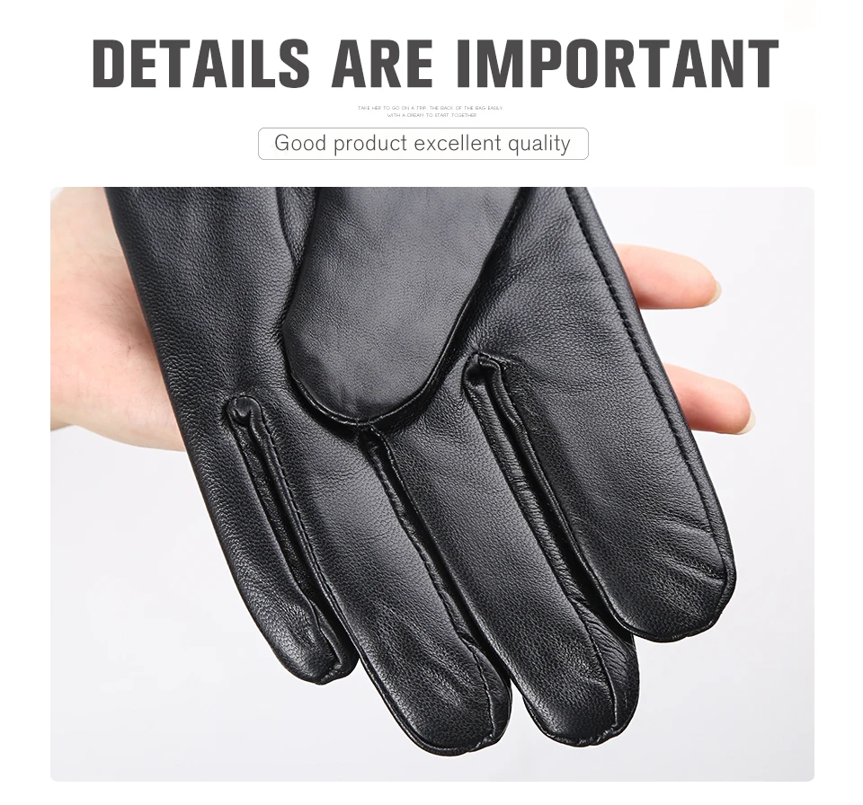 Comfortable Keep Warm Gloves Male Winter, Water Ripple Design Sheepskin Men's Gloves, Black Men's Leather Gloves-8001Y