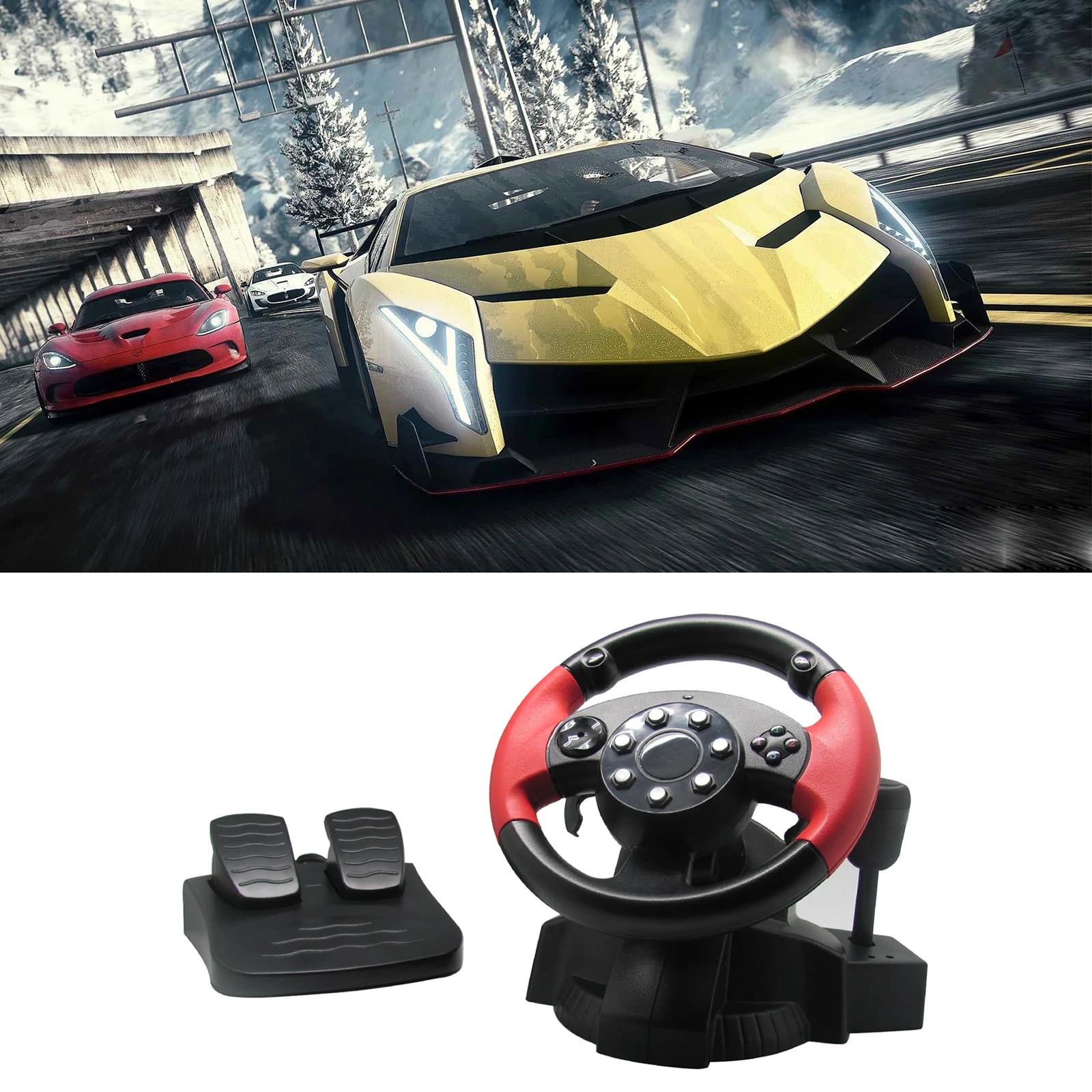 Gaming Racing Simulator Vibration PC Steering Wheel Pedal For PS3/PS2 Dual Vibration 200° Universal USB Car Race Steering Wheel