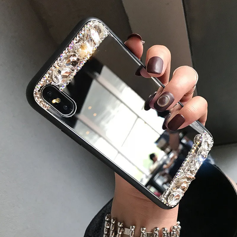 Luxury Bling Rhinestone diamond Soft phone case For iPhone 13 14 11 12 Pro MAX For iPhone 16 15 Pro Max XR  Mirror cover