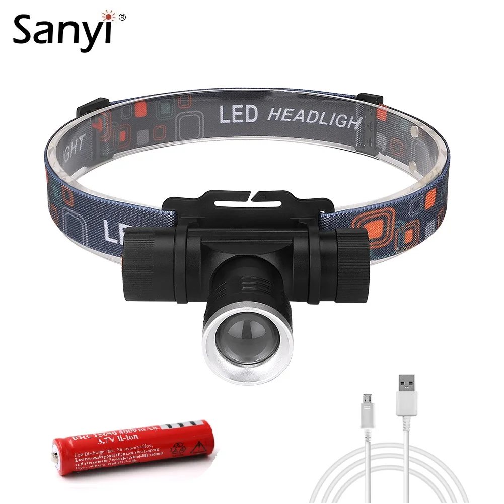 LED Headlamp Headlight XML 3 Modes Zoomable Head Torch Waterproof Flashlight USB Rechargeable 18650 Head Lamp Camping Light