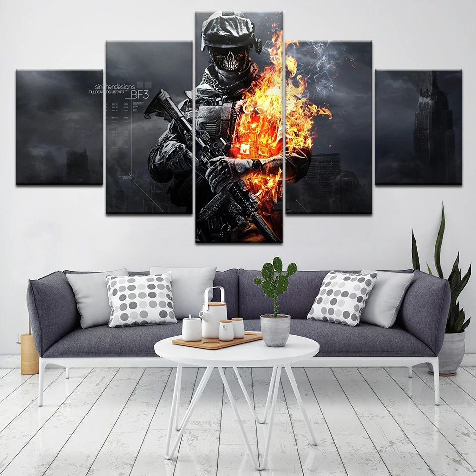 

Modern Poster for Living Room, Wallpapers Art Canvas Print, Modular Art Painting, Battlefield 3 Game, Home Decor, 5 PCs