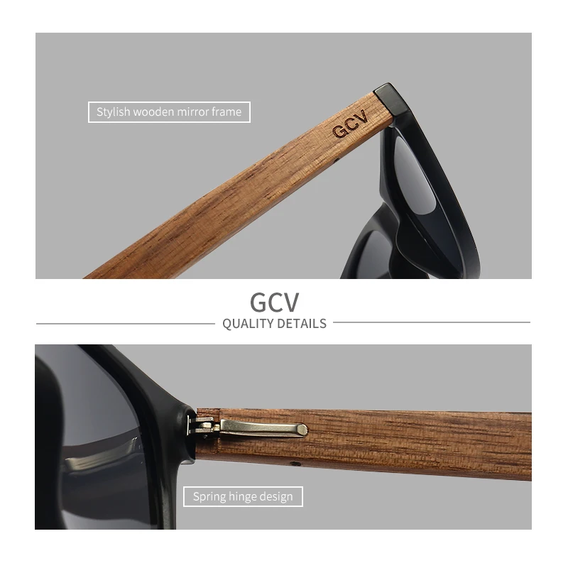 GCV Brand Natural Wooden Sunglasses Men Polarized Fashion Sun Glasses Original Wood Oculos De Sol Masculino 2021 New TR90 Frames