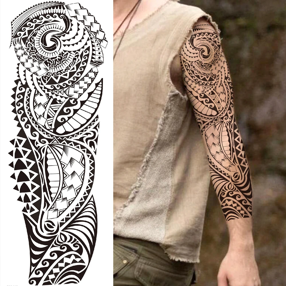 Maori Tribal Totem Temporary Tattoos For Men Women Adult Black India Animal Tattoo Sticker Decoration Full Arm Tatoos Sleeve