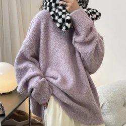 Winter Women's Casual Striped Round Neck Long Sleeve Loose Sweater