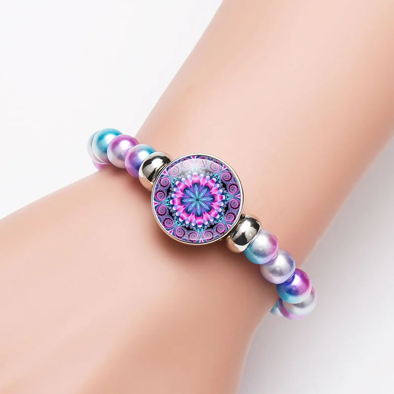 

10PC Mandala Flower Bandanna Bead Bracelet Paisley hand Art Glass Round Dome Ancient Charm bracelets for Women girls Jewelry