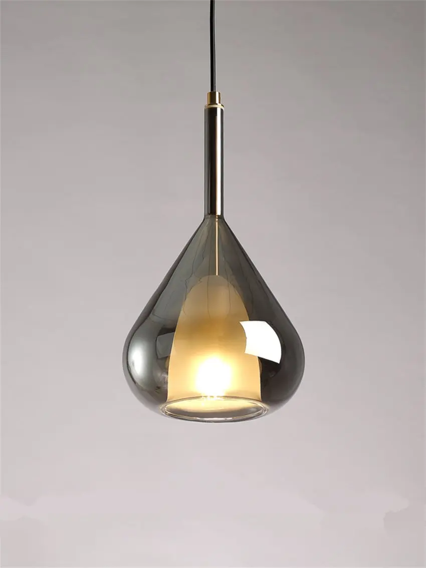 Nordic conical glass drop pendant lights bedroom bedside kitchen aisle lamps design home smoke gray LED hanging lights fixtures