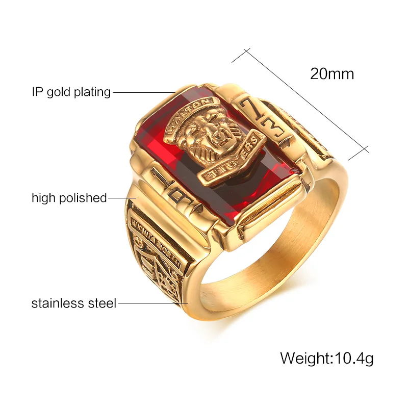HOT Cool Multicolor Class Stone Men Rings Stainless Steel 1973 Walton Tiger Head Jewelry Gift Dropship  R533G