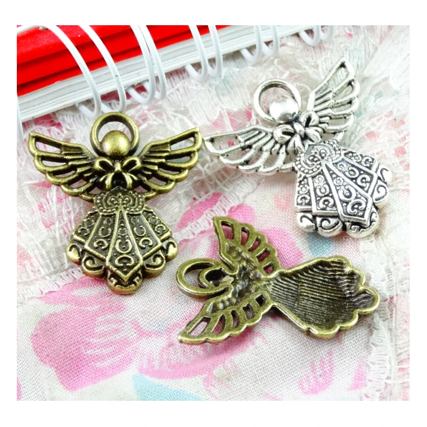 50Pcs Angel Charms 23.3*26MM Antique Silver Plated Bronze Color Pendant DIY Jewelry Accessories