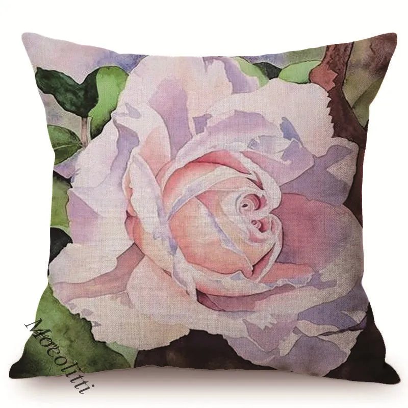 Red Rose Style Decoration Pillow Case Florals Bouquet Vase Oil Painting Art Print Cotton Linen Square Sofa Cushion Cover Cojines