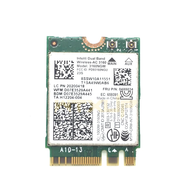 

Dual Band Wireless-AC 3160NGW 3160AC 802.11a/b/g/n/ac + BT 4.0 WiFi Card For Lenovo Y40 Y50 E10-30 Series,FRU 04X6034