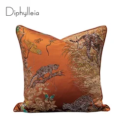 Diphylleia Luxury Cushion Cover Vintage Chic Home Decorative Forest Leopard Parrot Jacquard Pillow Case Orange Coussin 50x50cm