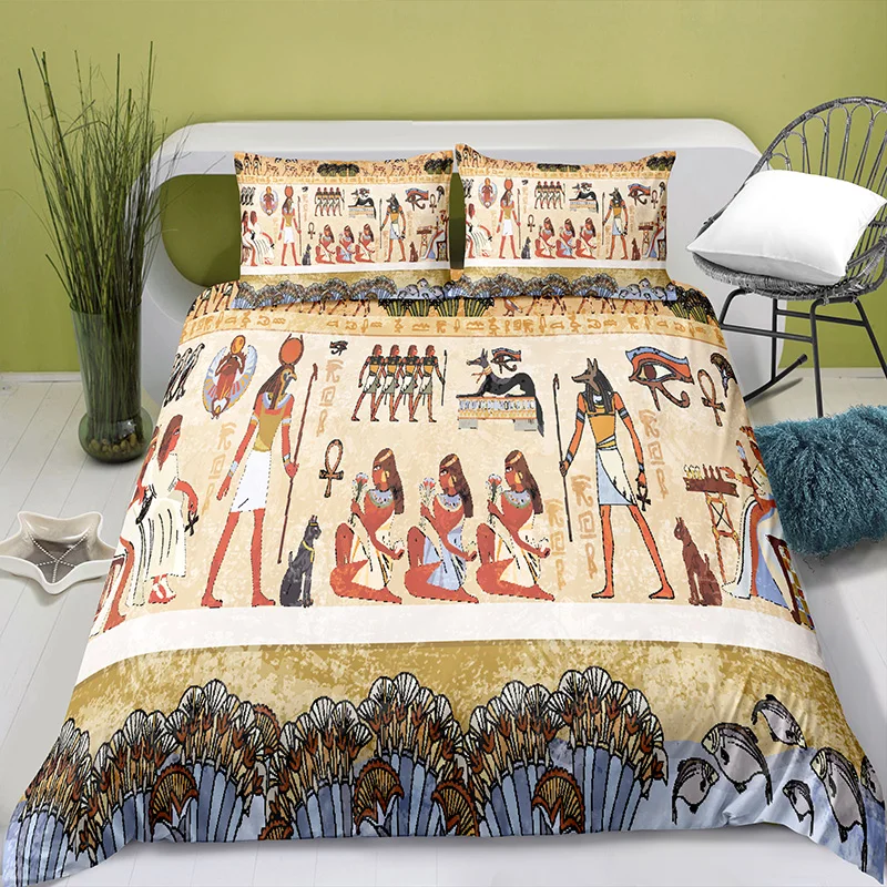 100% Polyester Ancient Egypt Pattern  Digital Printing Bedding Set with Pillowcase Bedding Set Queen Bed Set