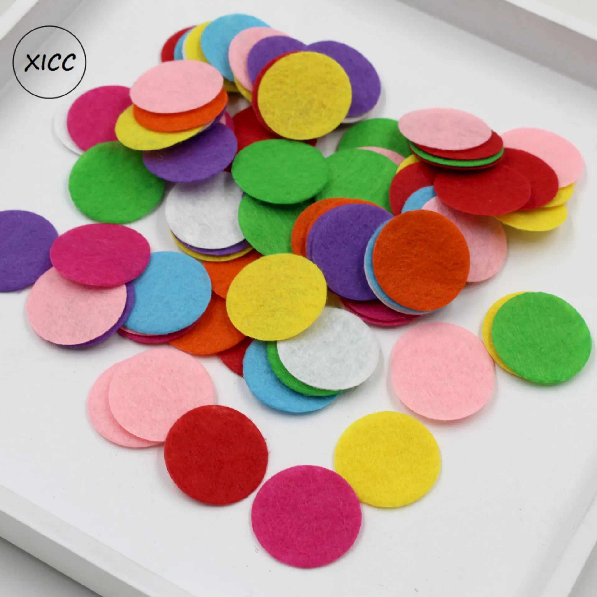 XICC 100PCS Non Woven Round Polyester Cloth Wool Felts Fabric Mix Colors Early Kindergarten Diy Headwear Patch Doll Accessories