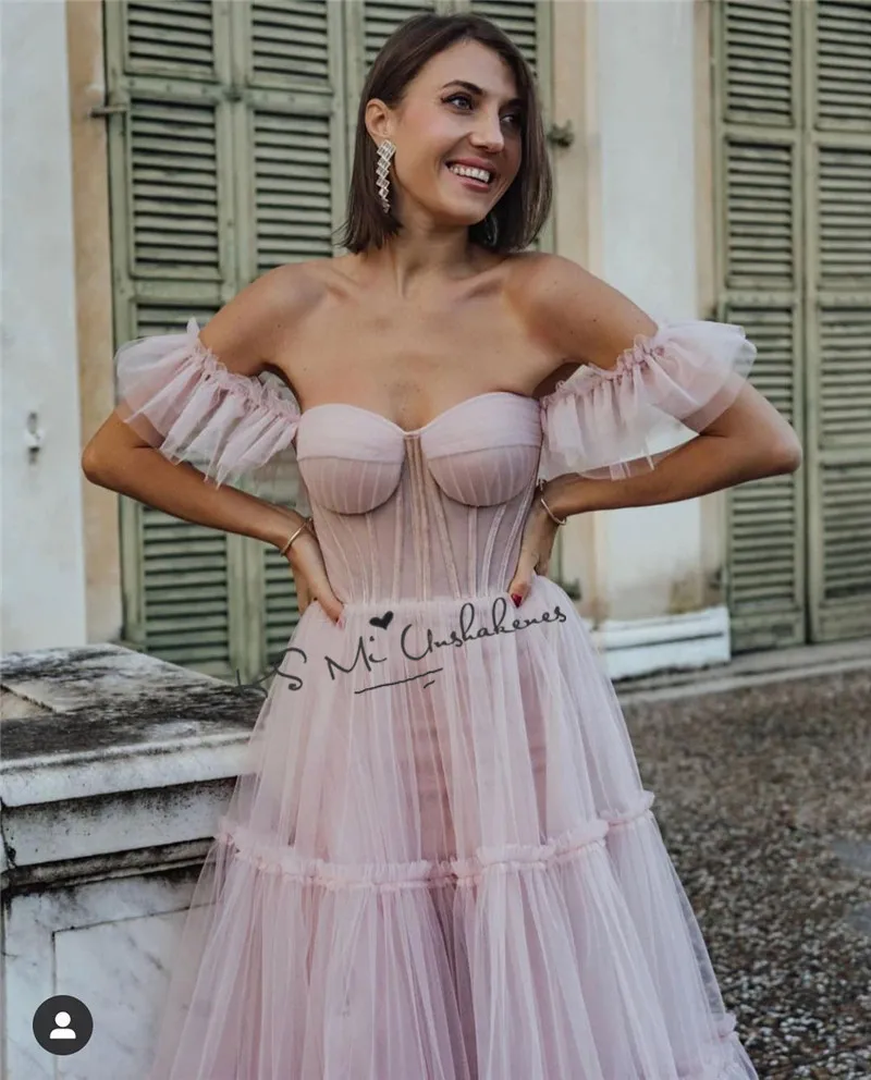 Günstige Rosa Prom Kleider 2021 Plissee Tee Länge Kurze Abend Party Kleider Mieder Plus Größe Homecoming Kleid Formatura