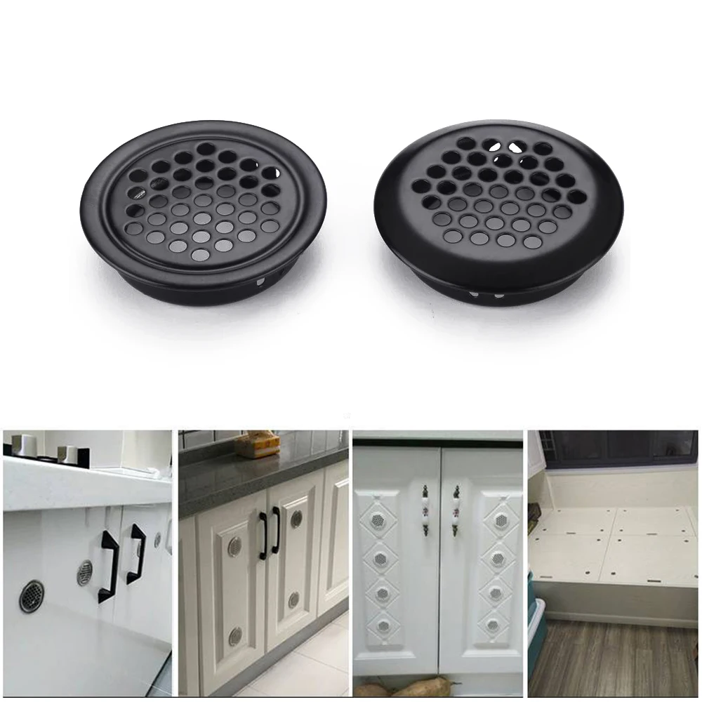 Round Cabinet Hole Cover Mesh Wardrobe Protector Small Air Vent Cover Black White Silver Louver Ventilation Stainless  Decorator