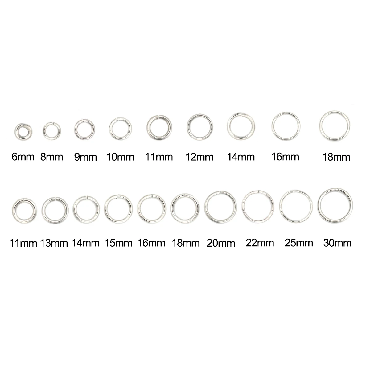 304 aço inoxidável aberto anéis de salto, círculo redondo anéis, fazer jóias DIY, cor prata, 50 pcs, 1.8mm, 2mm