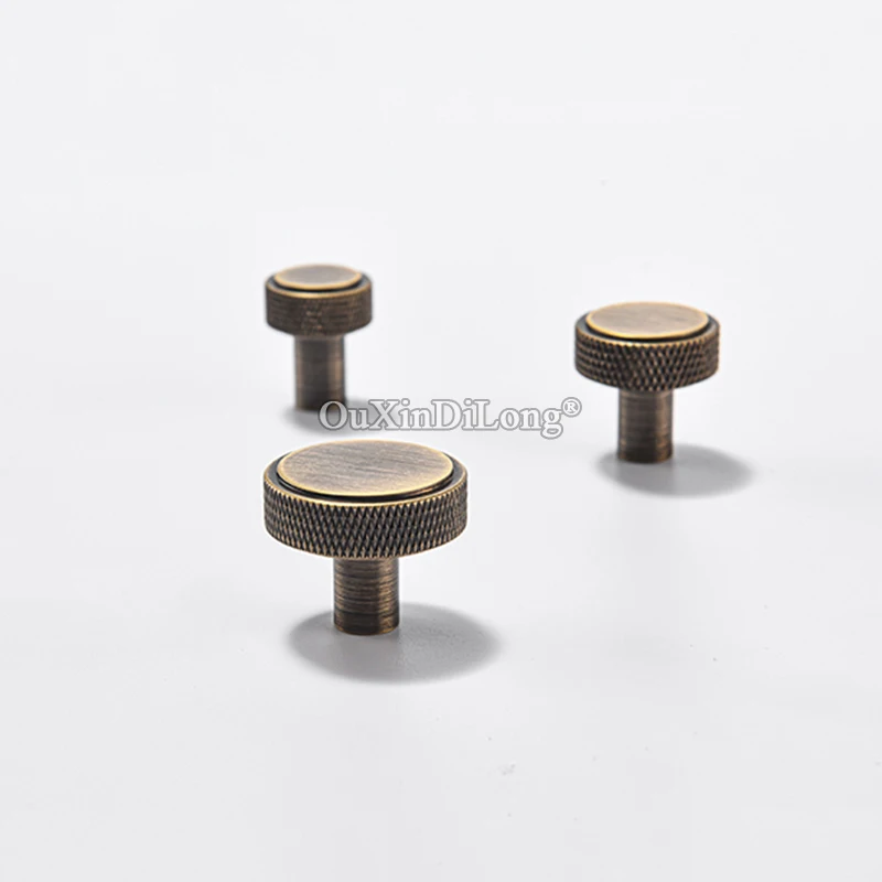 Retro 10PCS Solid Brass Knurled Furniture Pulls Handles Bronze Drawer Knobs Cupboard Closet TV Wine Cabinet Pulls Knobs