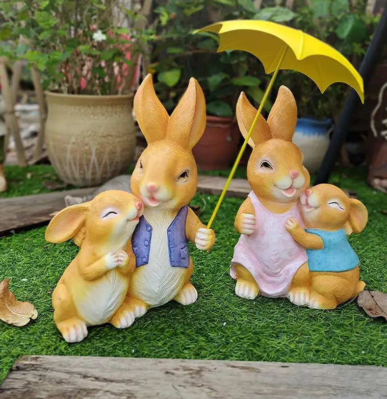 

Pastoral Cute Rabbit Resin Accessories Terrace Garden Outdoor Figurines Decoration Courtyard Balcony Layout Furnishings Crafts