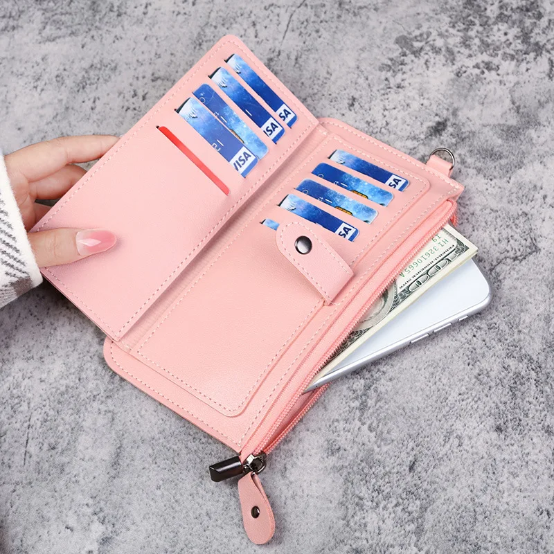 New Simplicity Solid Color Women\'s Wallet Long Multi-function Purses Zipper Buckle Girl Student Card Holder Coin Clutch