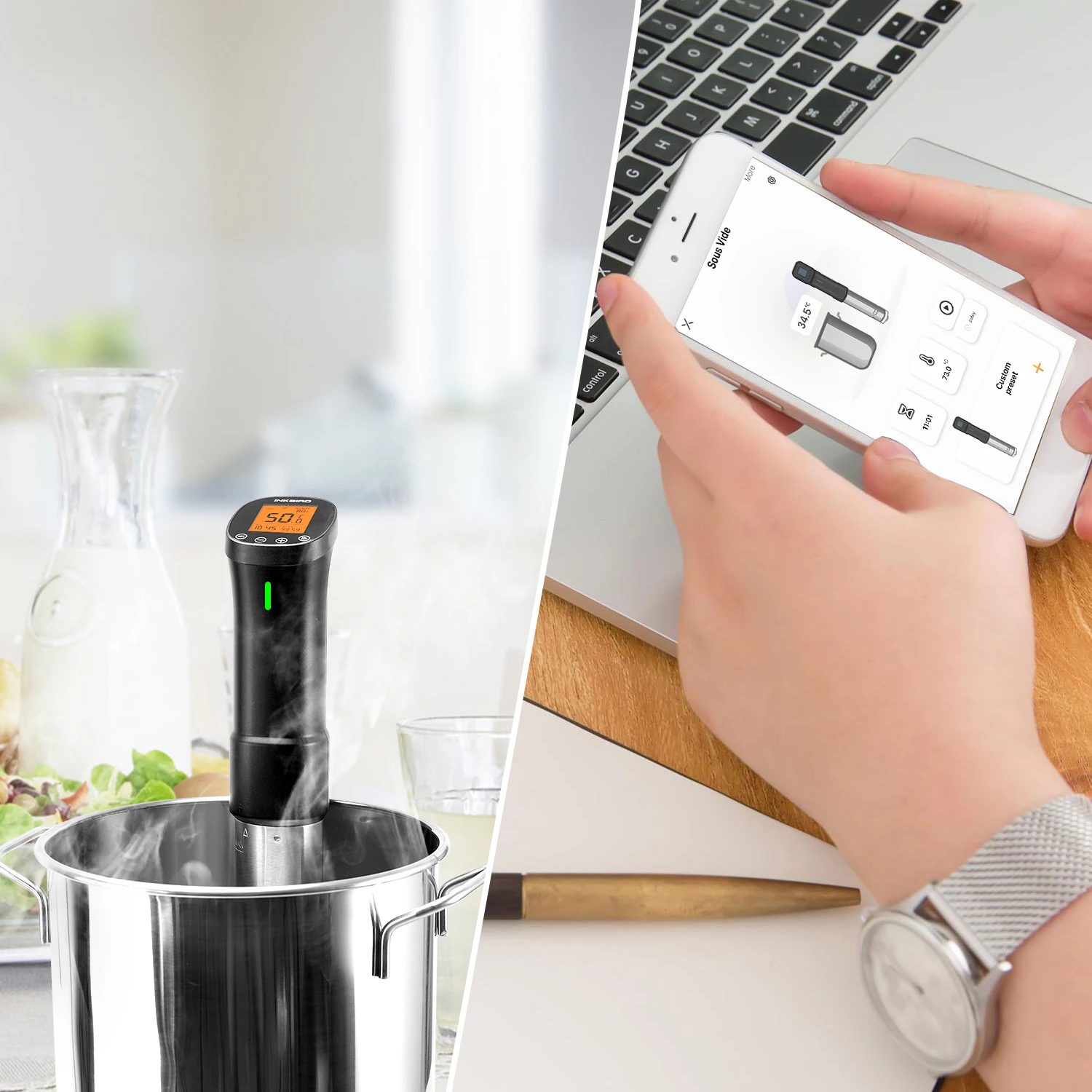 INKBIRD ISV-200W Sous Vide LCD Display Wi-Fi Precision Cooker 1000W Immersion Circulator Powerful&Durable Culinary