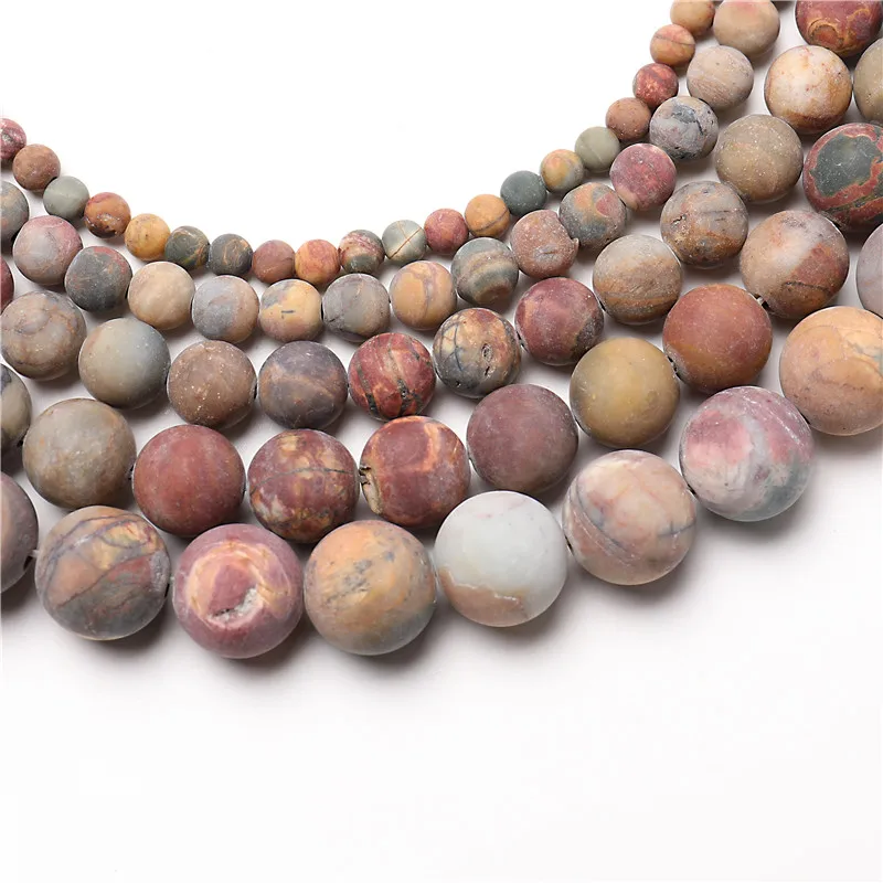 Dull Polish Natural Matte Picasso Jasper Stone Beads Round Loose Beads For Jewelry Making DIY Bracelets 15inches 4/6/8/10/12MM