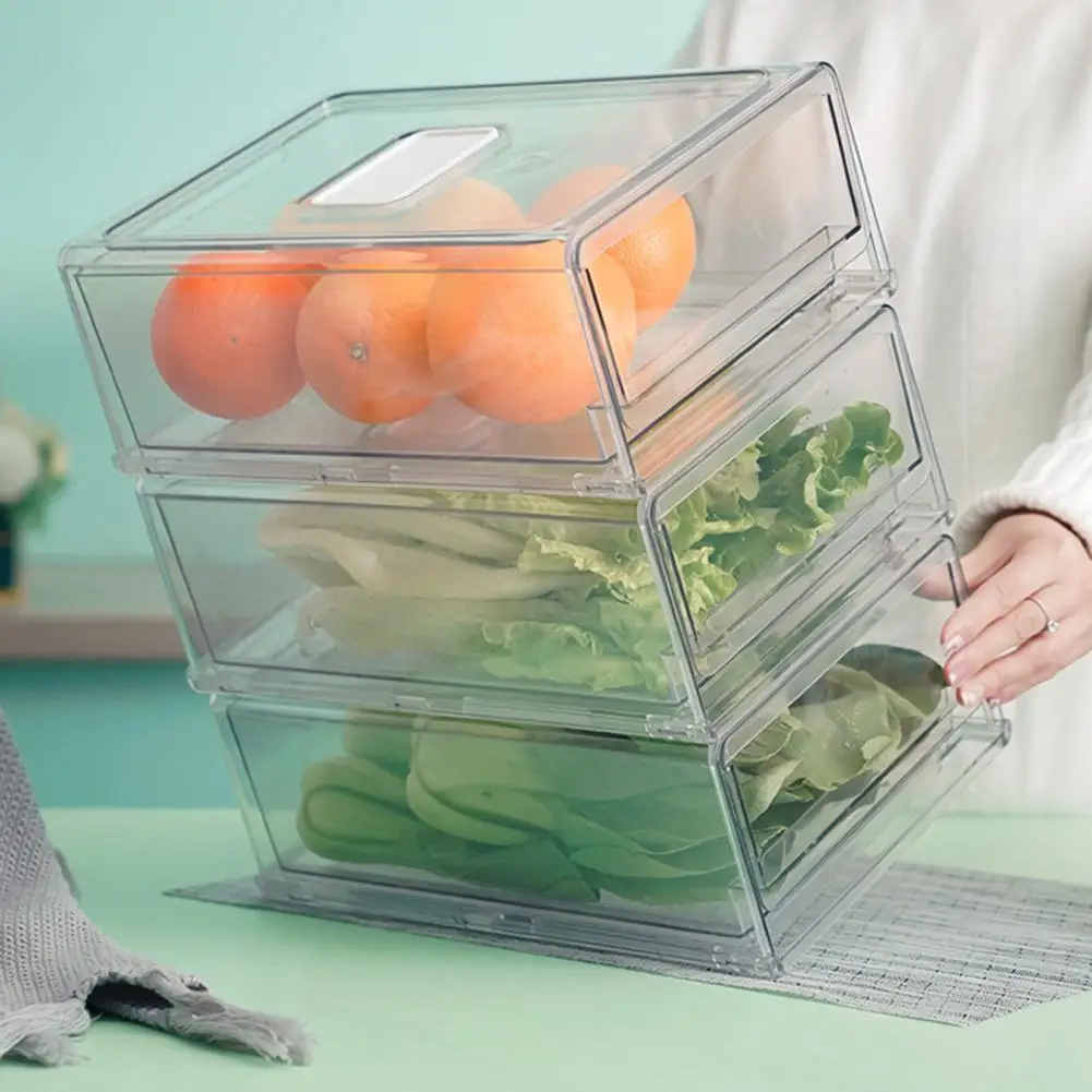 Refrigerator Fruits Organizer with Lid Vegetable Storage Box Sealed Stable Transparent Eggs Storage Box Drawer Rack Fruit Case