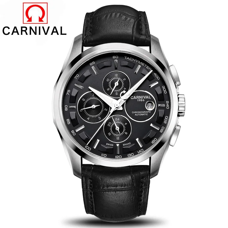 Automatic mechanical Carnival brand men wristwatches fashion luxury leather strap watch waterproof sapphire clock relogio reloj